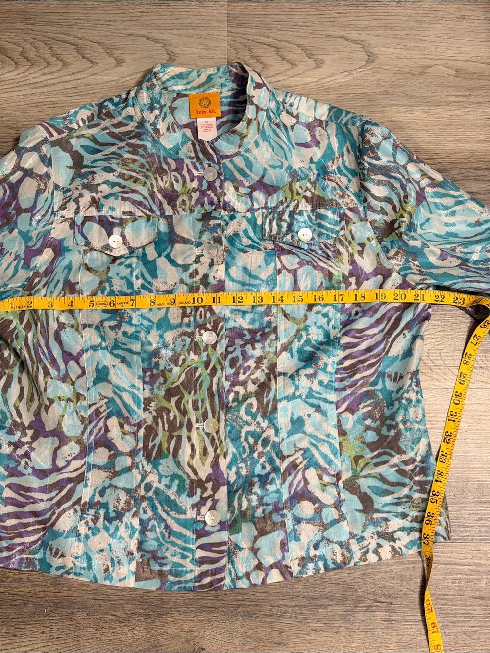 Ruby Rd. Turquoise Purple Multi-Print Button Front Shirt Jacket - Picture 6 of 9